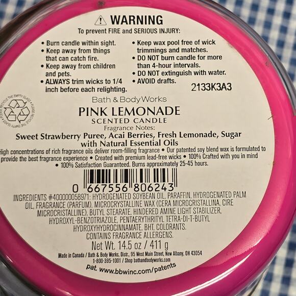 BBW Pink Lemonade Large 3 Wick Candle Home Fragrance - Picture 2 of 2